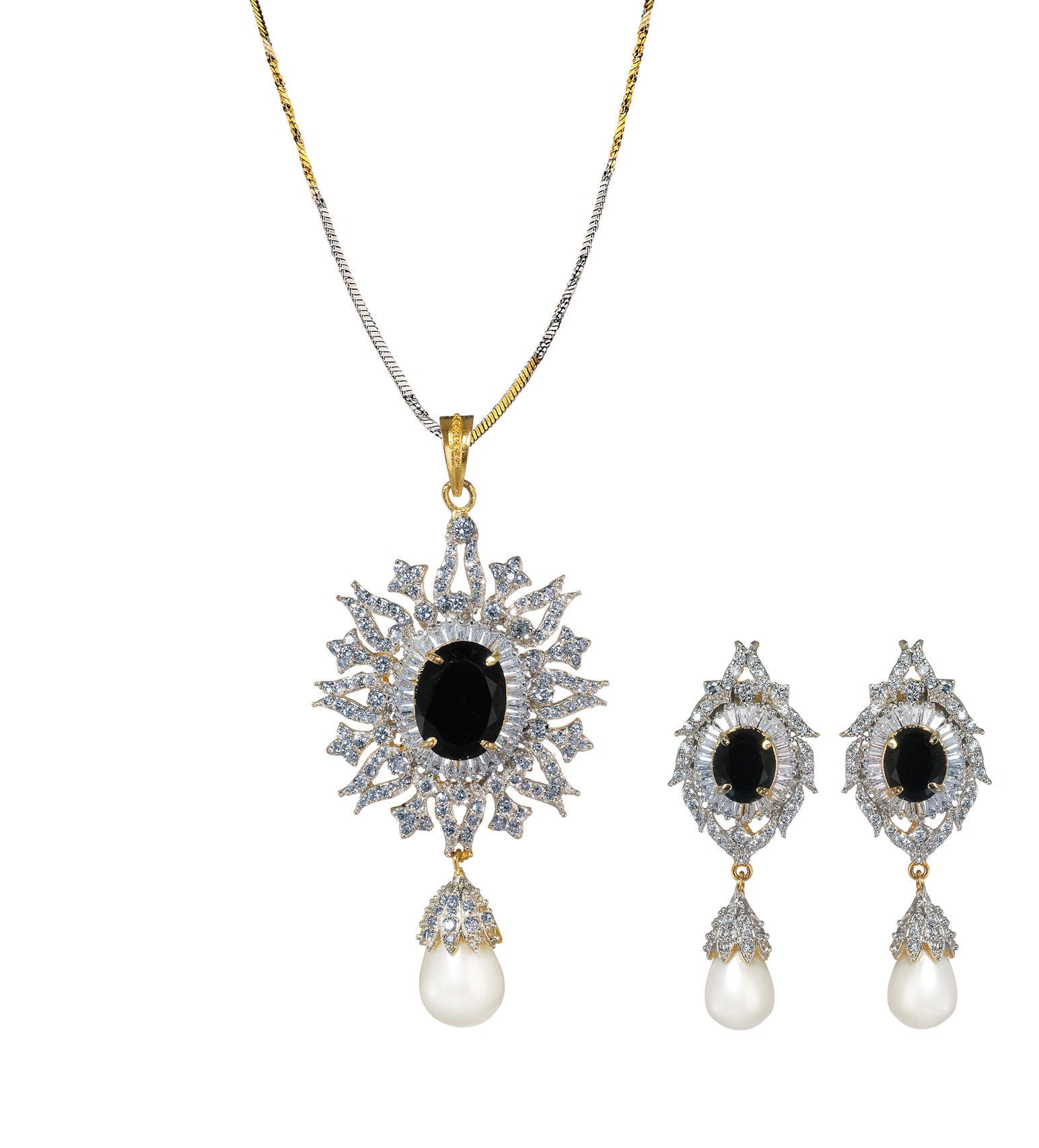 Stone & Pearl Pendant Set