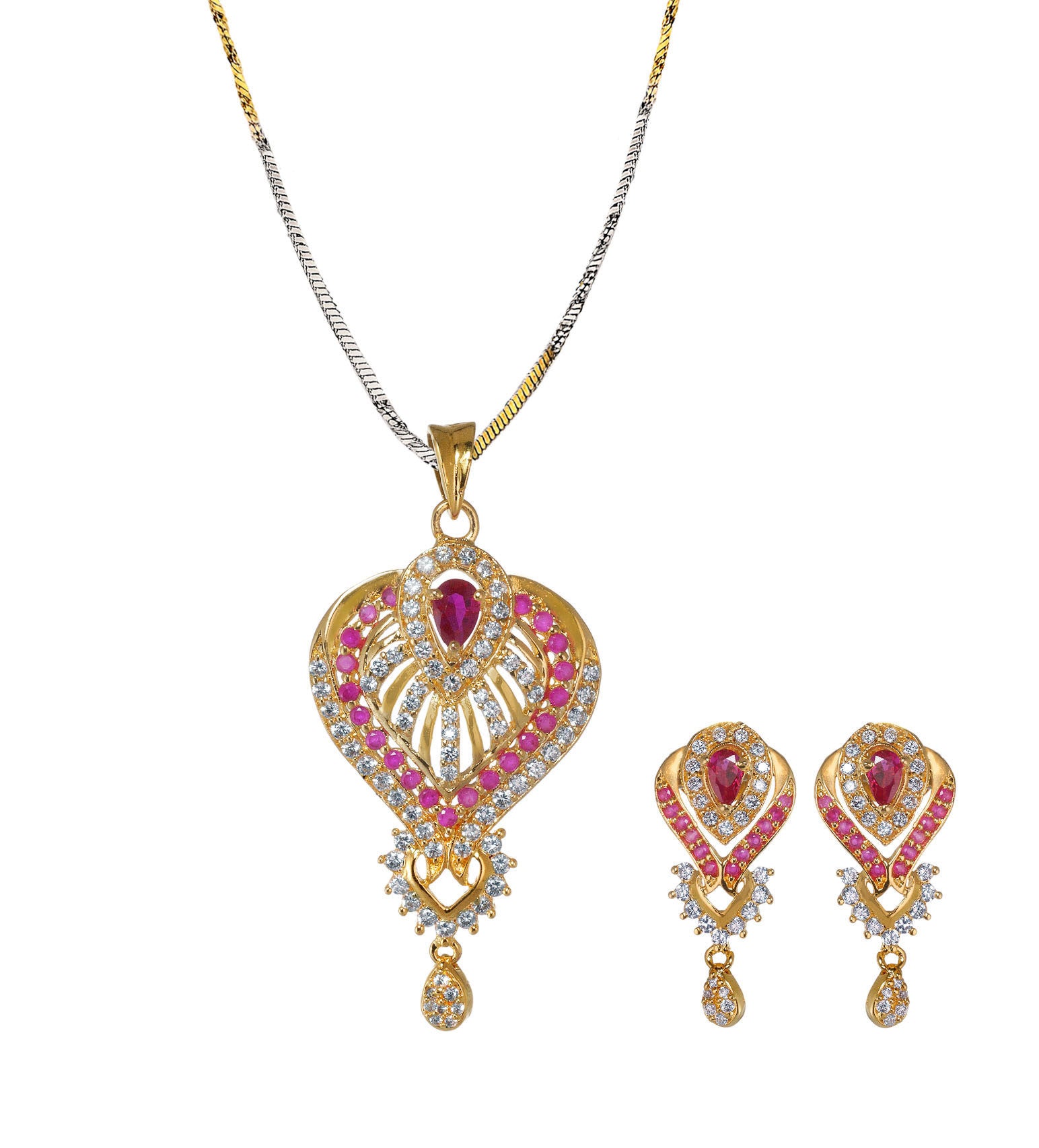 White & Magenta Stone Pendant Set