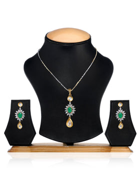 White & Green Stone Pendant Set