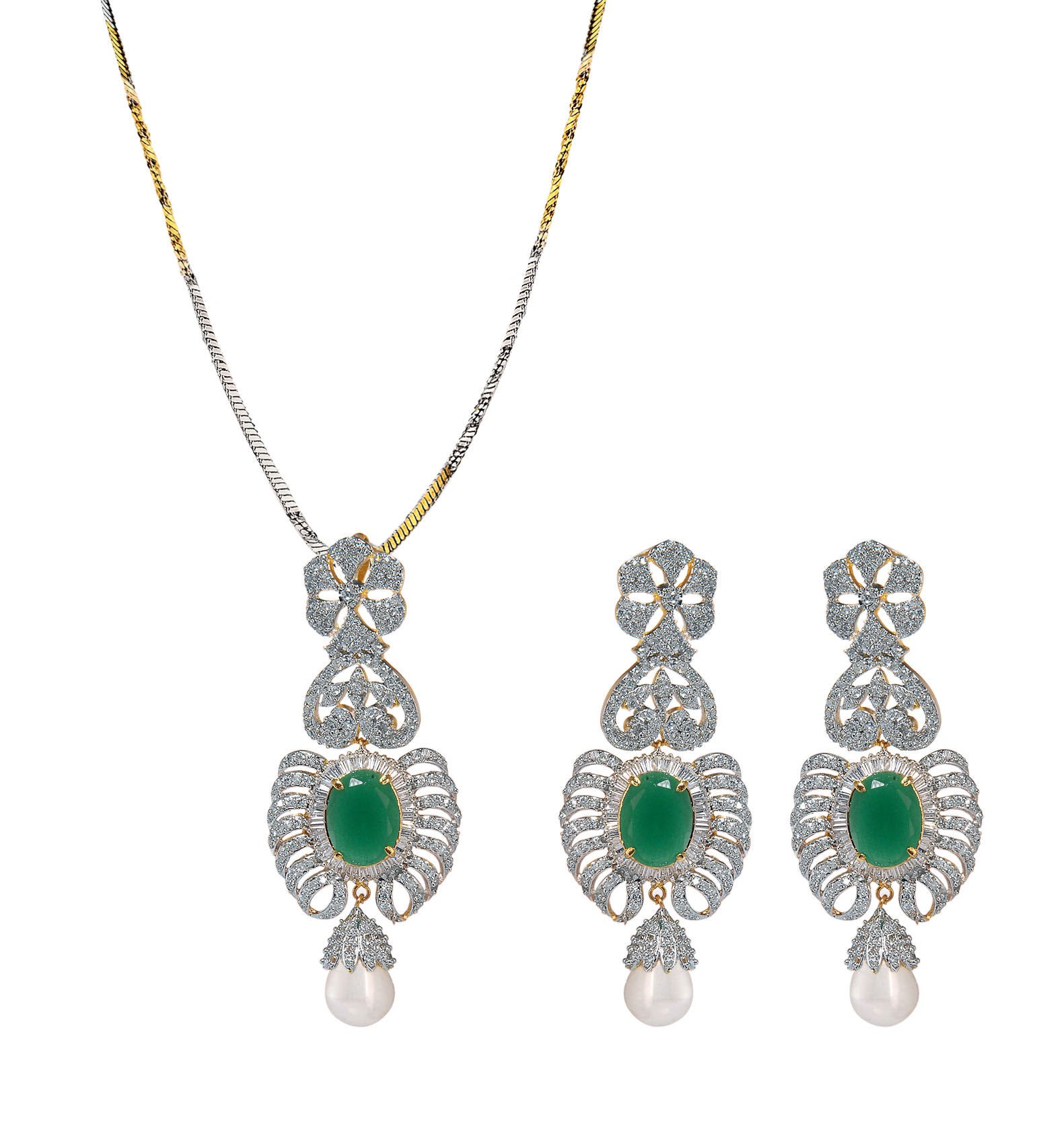 Stone & Pearl Pendant Set