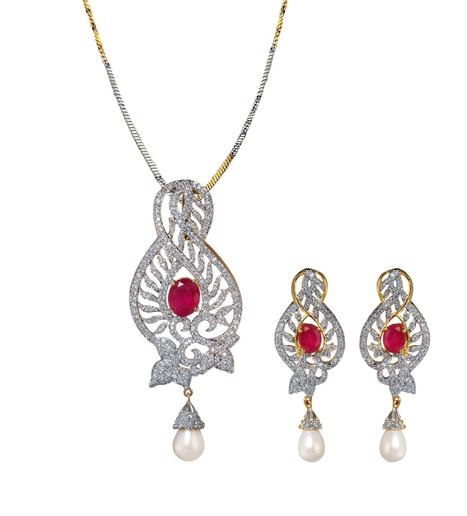 Stone & Pearl Pendant Set