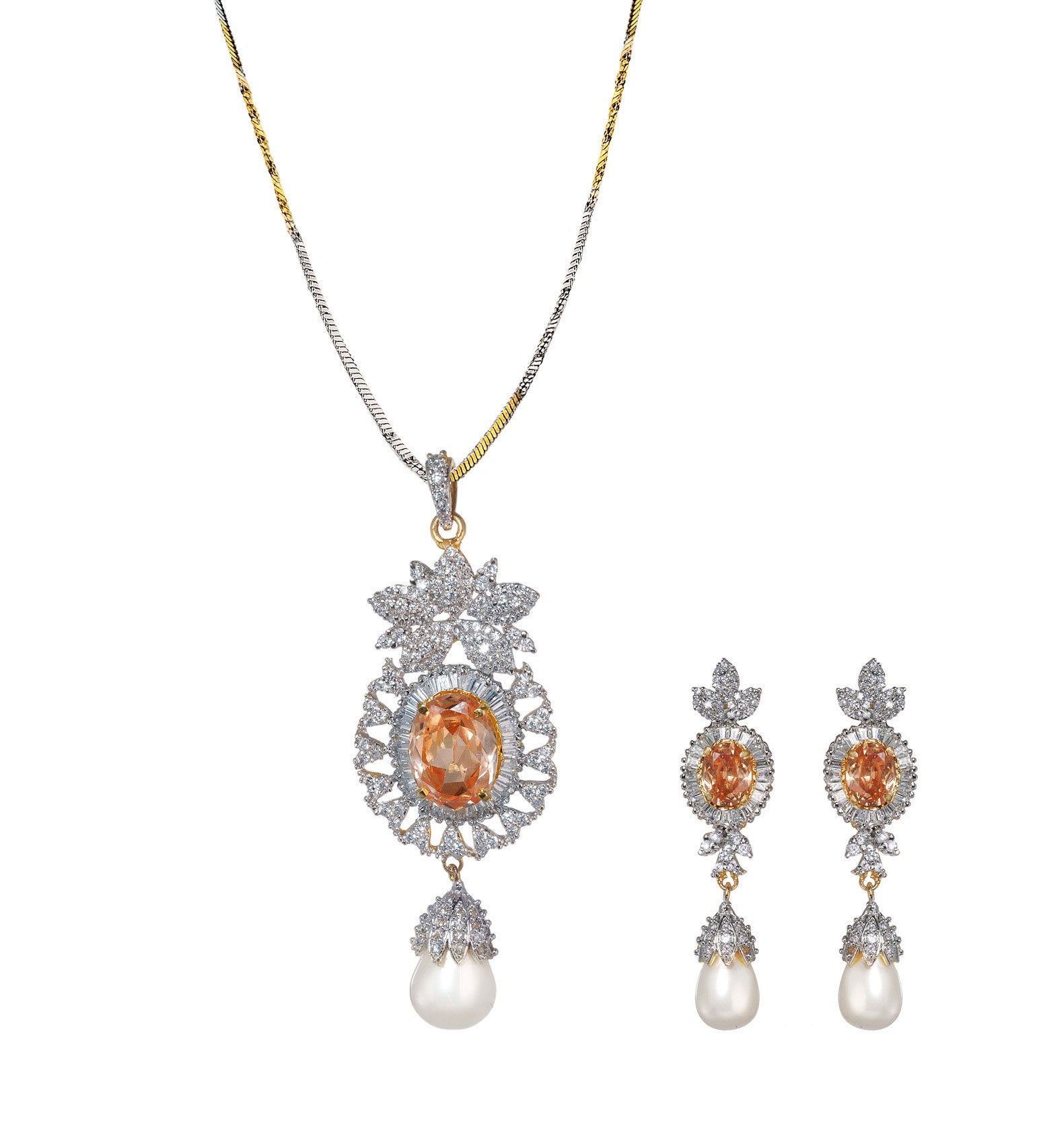 Stone & Pearl Pendant Set