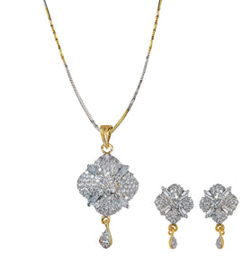 White Stone Studded Pendant Set