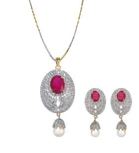 Stone & Pearl Pendant Set