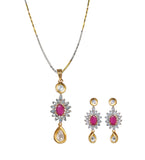 White & Magenta Stone Pendant Set