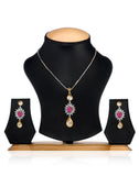 White & Magenta Stone Pendant Set