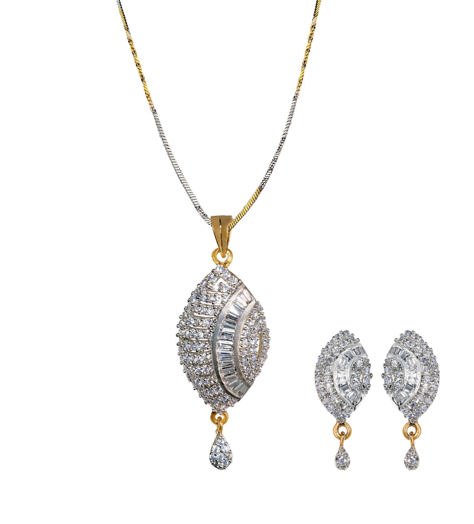 White Stone Studded Pendant Set