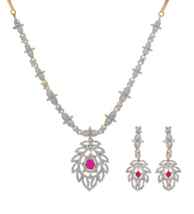 White & Magenta Stone Necklace Set