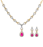 White & Magenta Stone Necklace Set