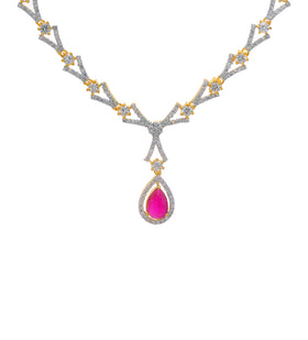 White & Magenta Stone Necklace Set