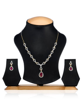 White & Magenta Stone Necklace Set