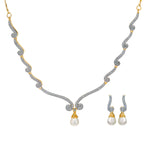 White Stone & Pearl Necklace Set