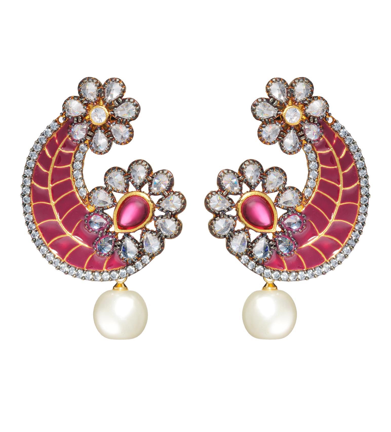 Pink & White Stone Studded Earrings