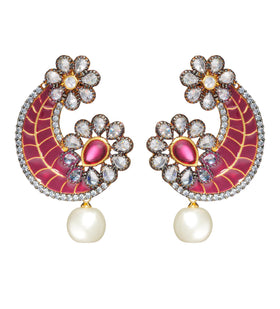 Pink & White Stone Studded Earrings