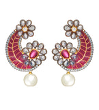 Pink & White Stone Studded Earrings