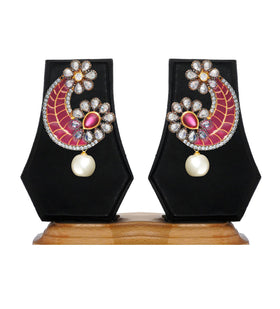 Pink & White Stone Studded Earrings