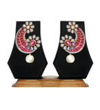 Pink & White Stone Studded Earrings