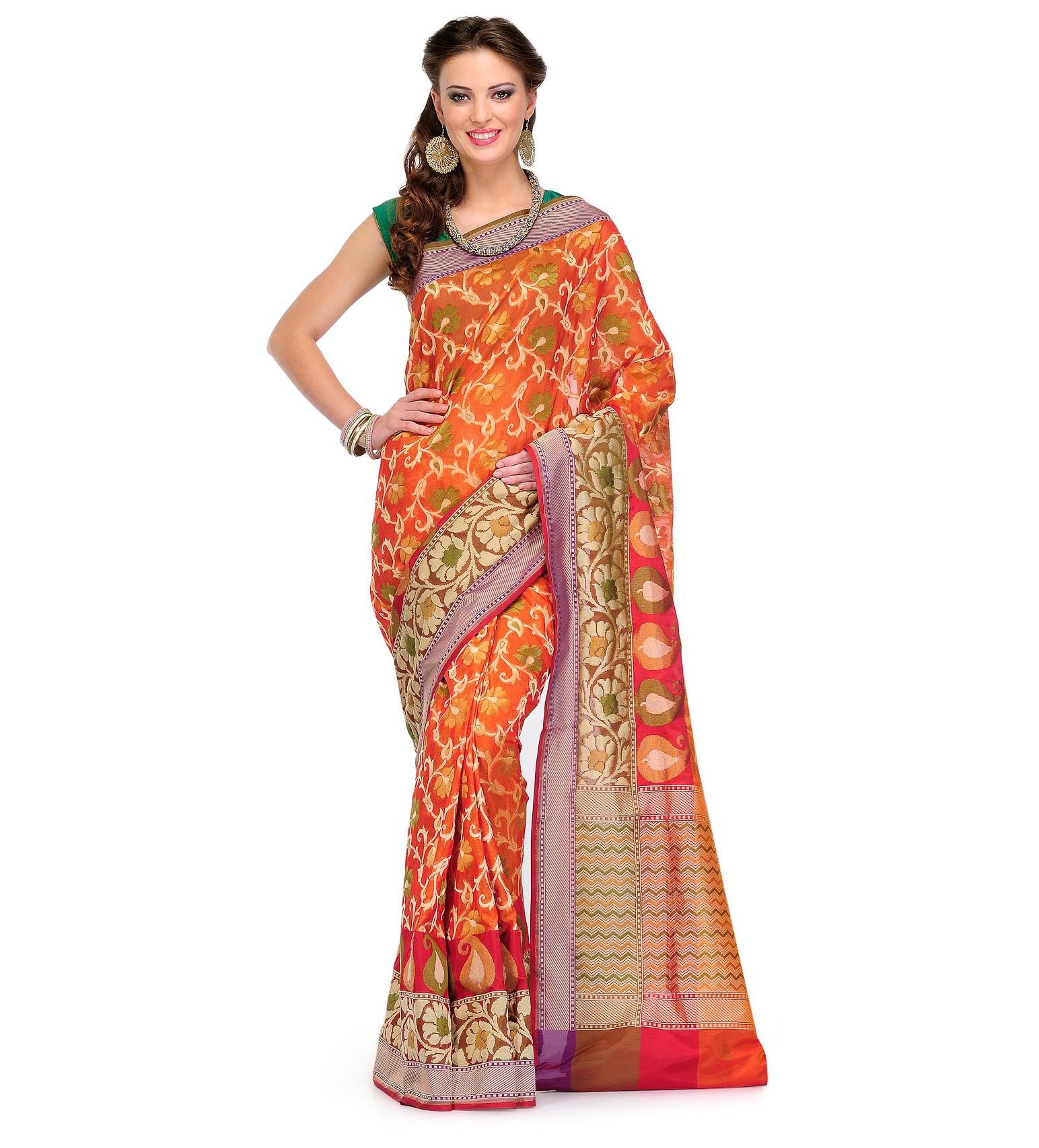 Orange Silk Georgette Saree