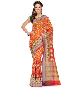 Orange Silk Georgette Saree