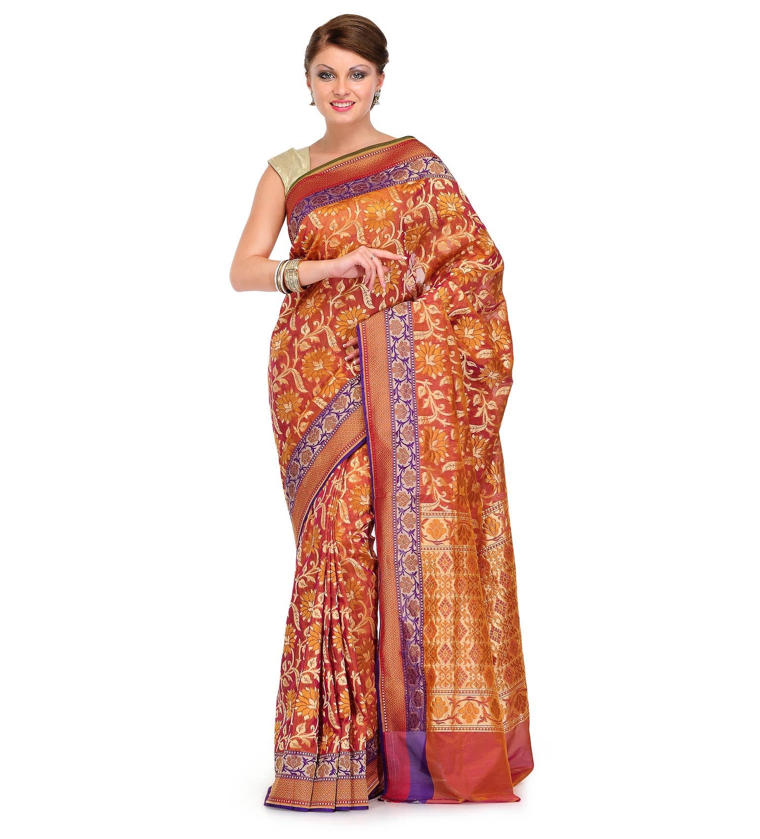 Brown Silk Georgette Saree