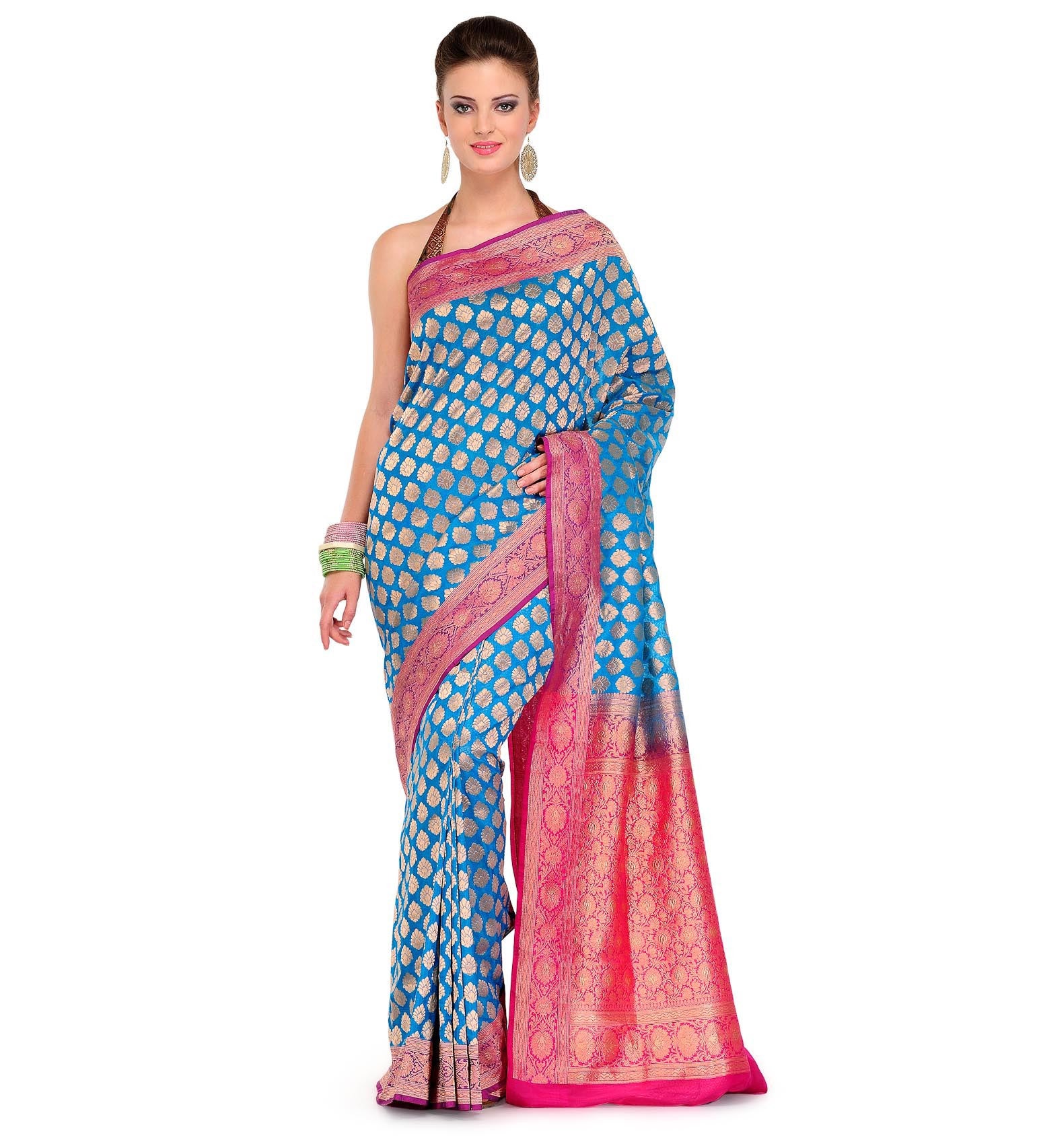 Turquoise Silk Georgette Upada Saree