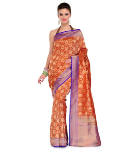 Orange Silk Georgette Upada Saree