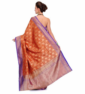 Orange Silk Georgette Upada Saree