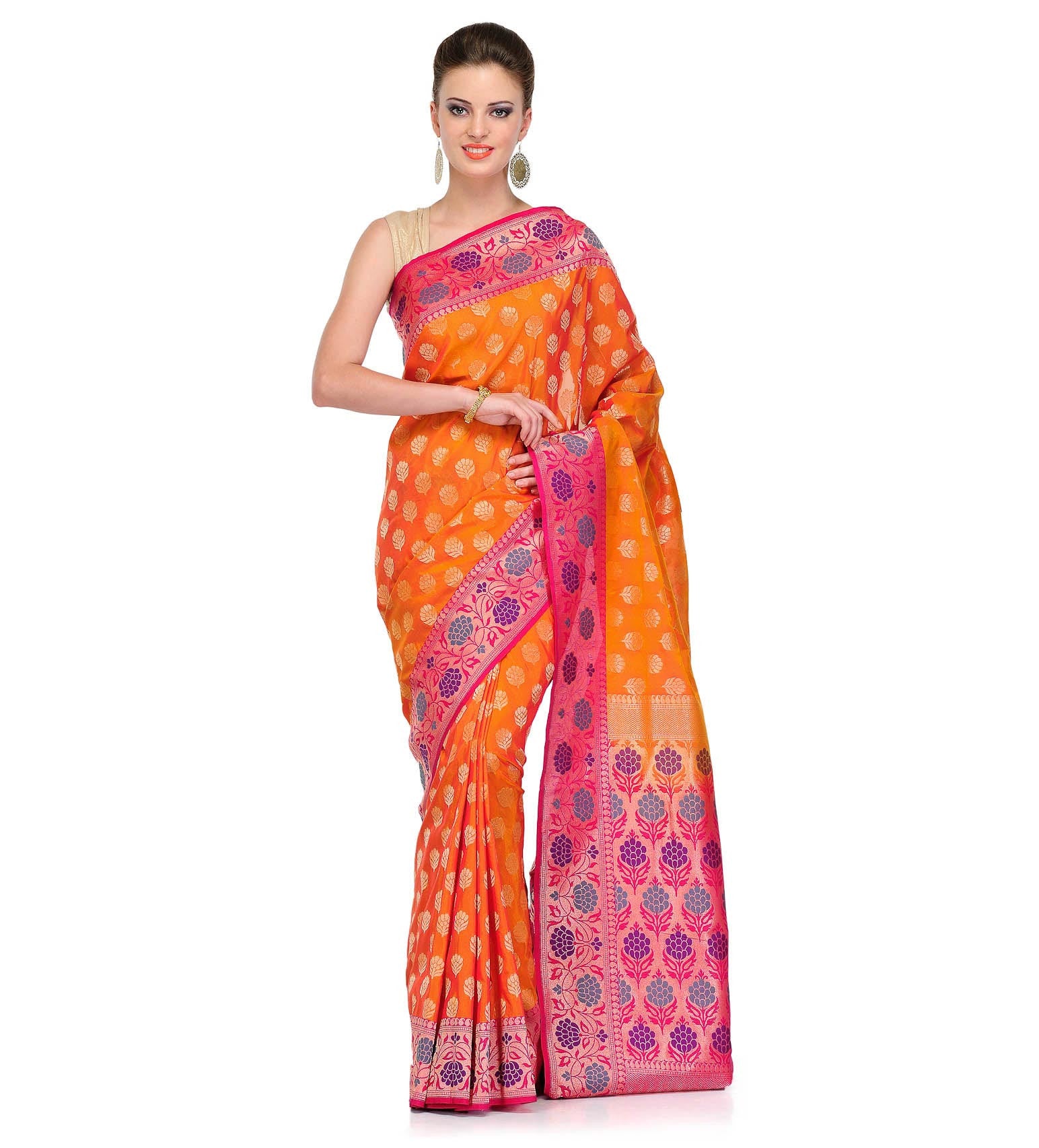 Orange Silk Georgette Upada Saree