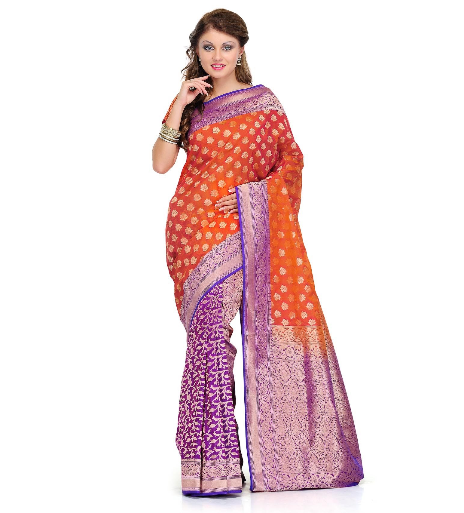 Rust Silk Georgette Upada Saree