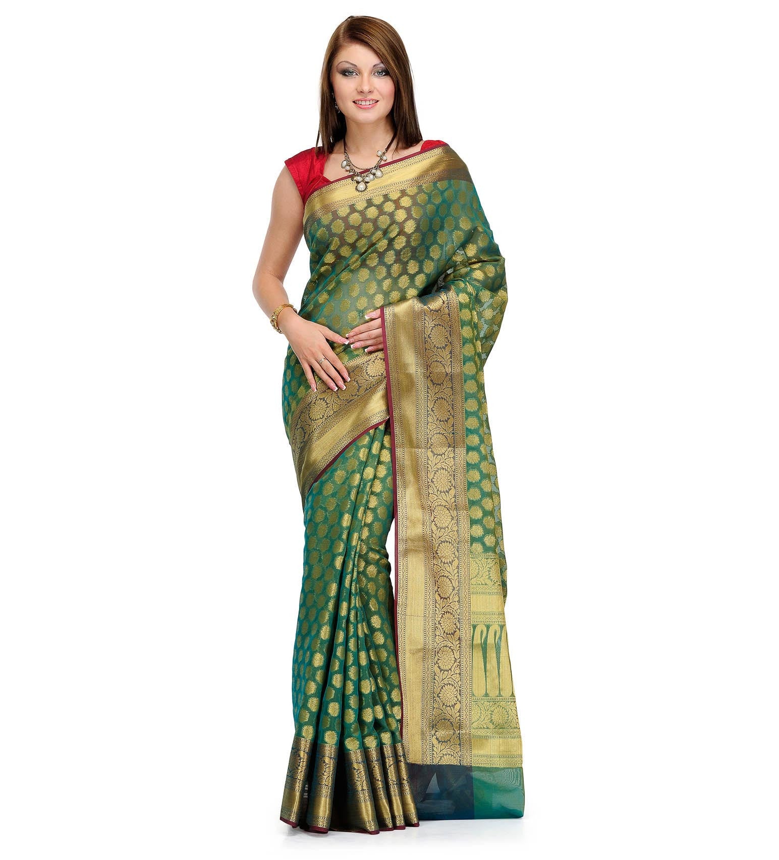 Emerald Green Silk Georgette Saree