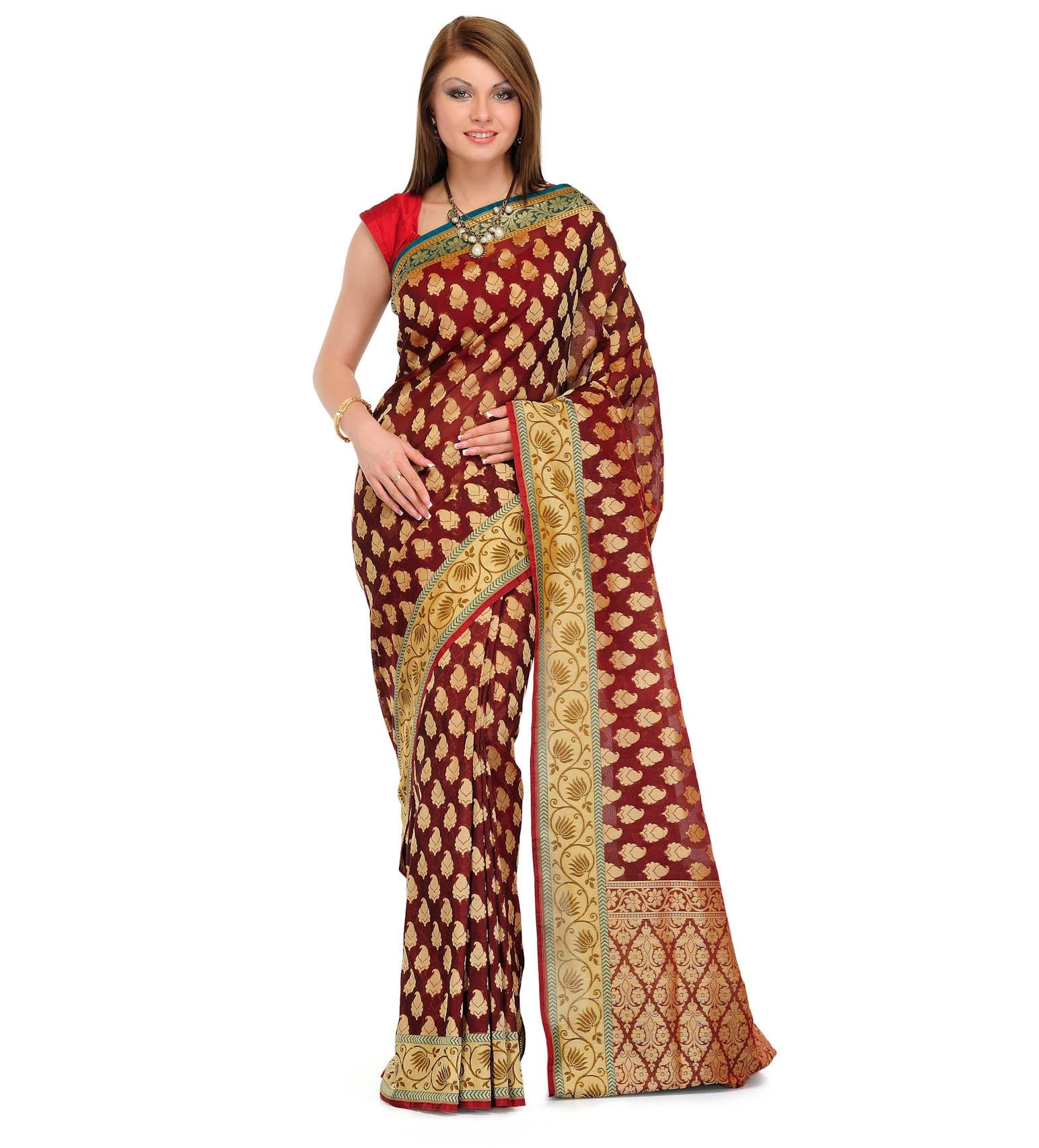 Maroon Silk Georgette Saree