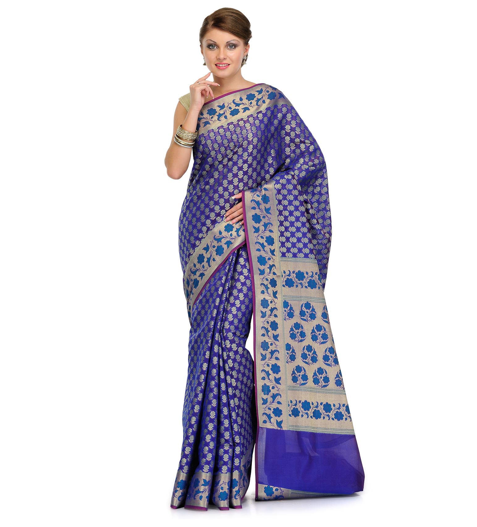 Royal Blue Silk Georgette Saree