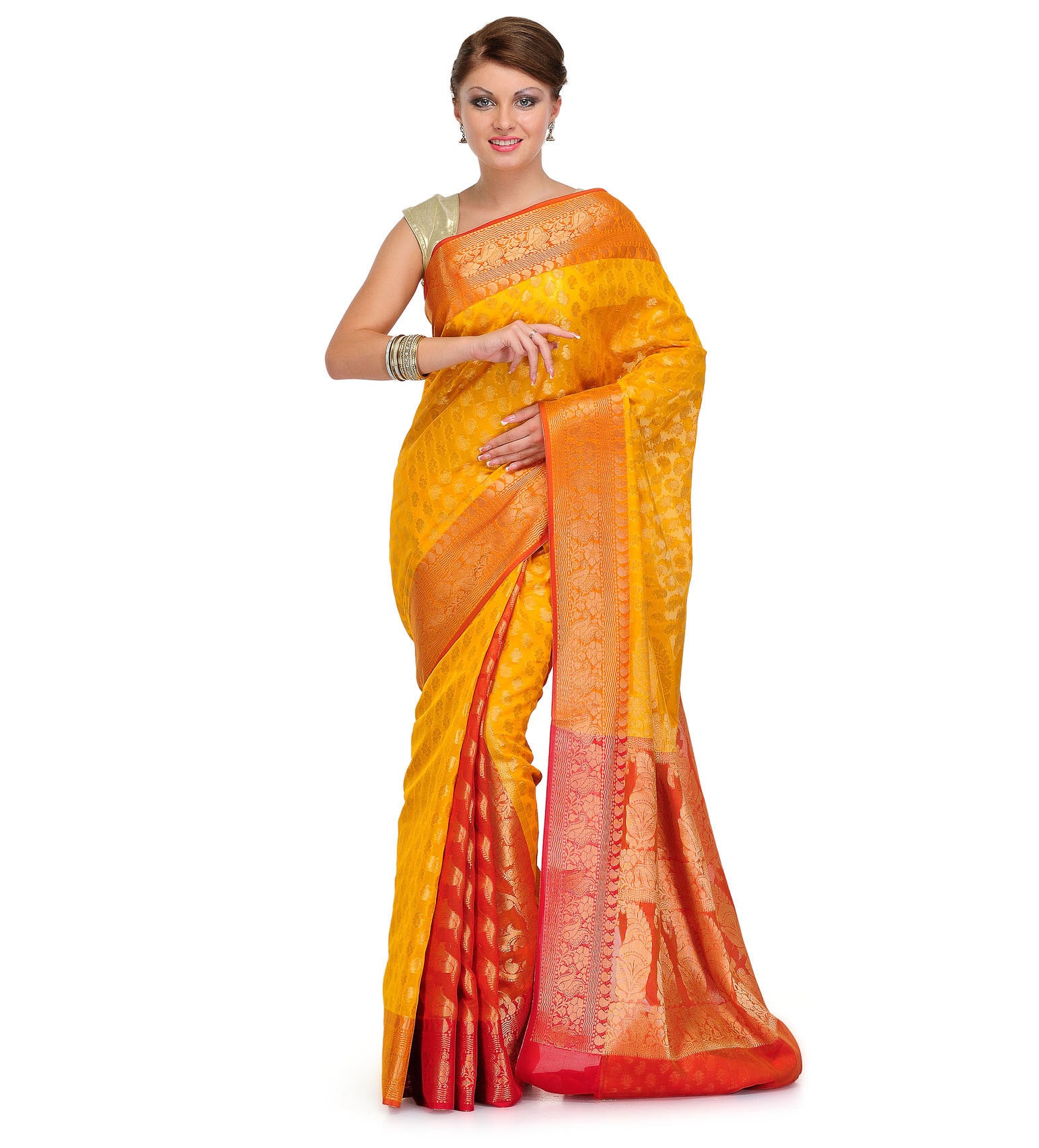 Golden Silk Georgette Saree