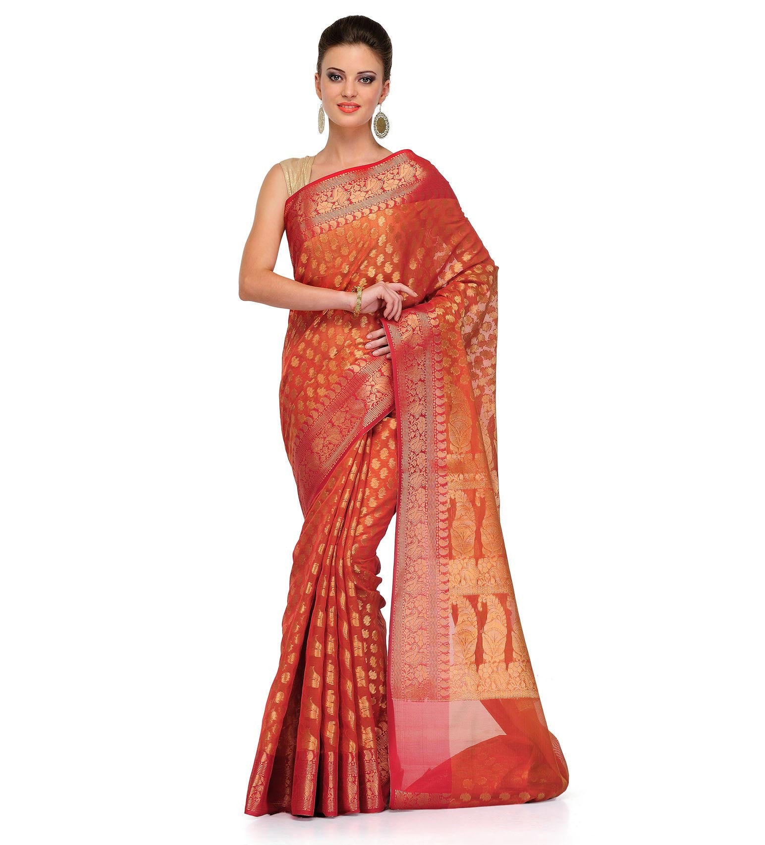 Rust Silk Georgette Saree