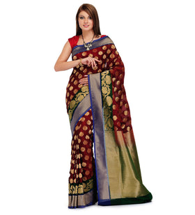 Maroon Silk Georgette Upada Saree