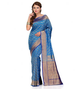 Turquoise Silk Georgette Upada Saree