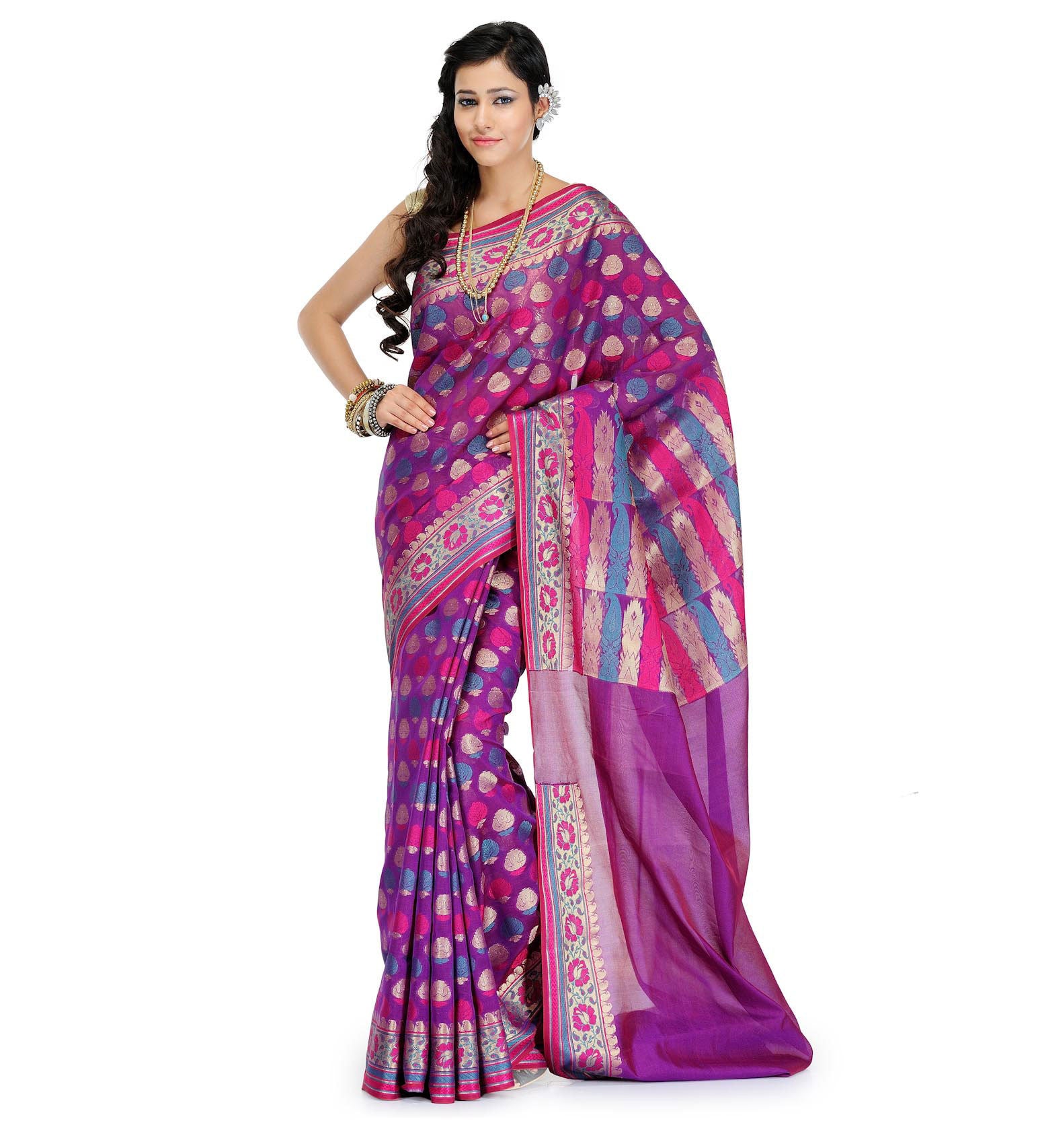 Violet Cotton Silk Saree