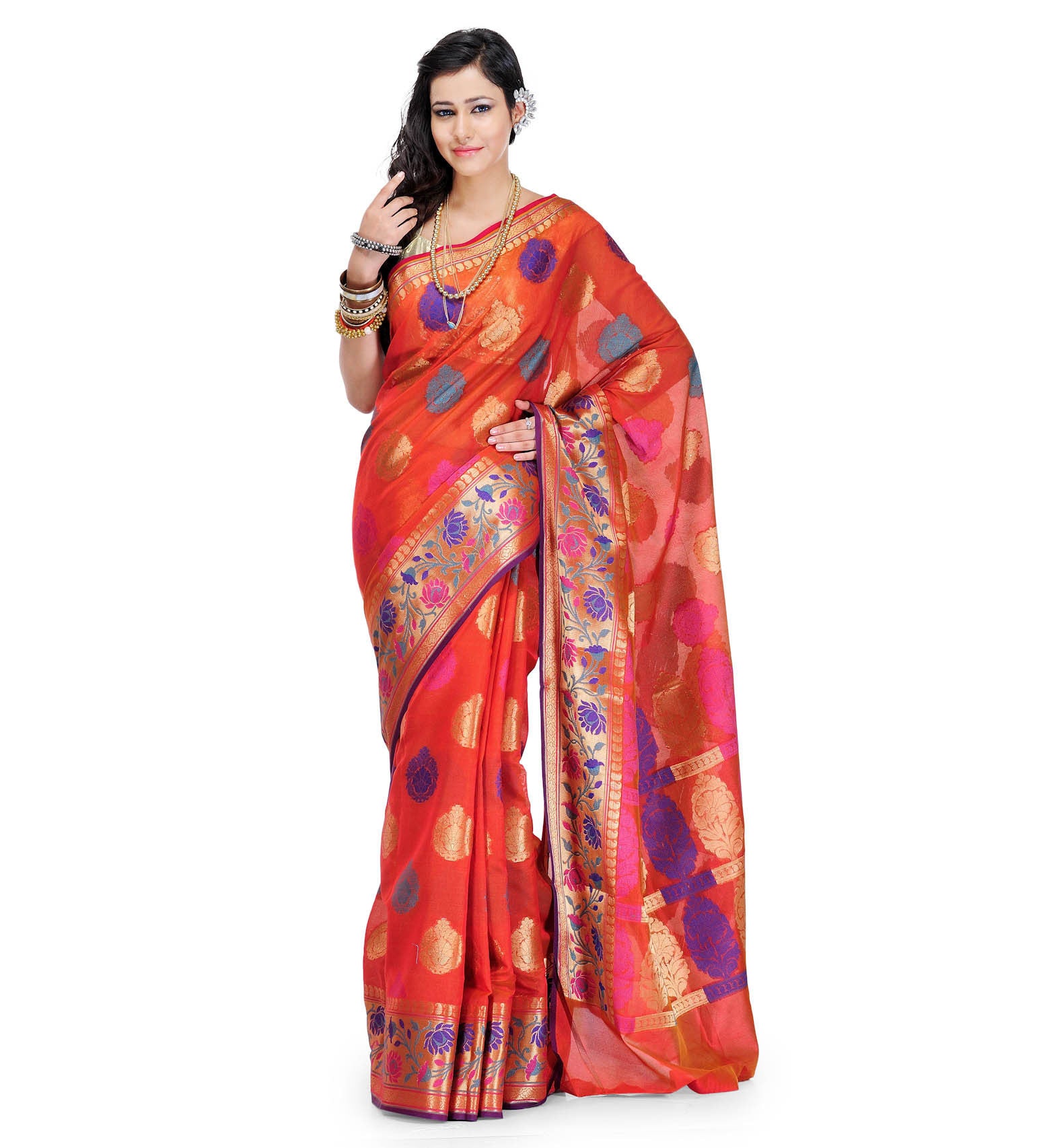 Rust Cotton Silk Saree