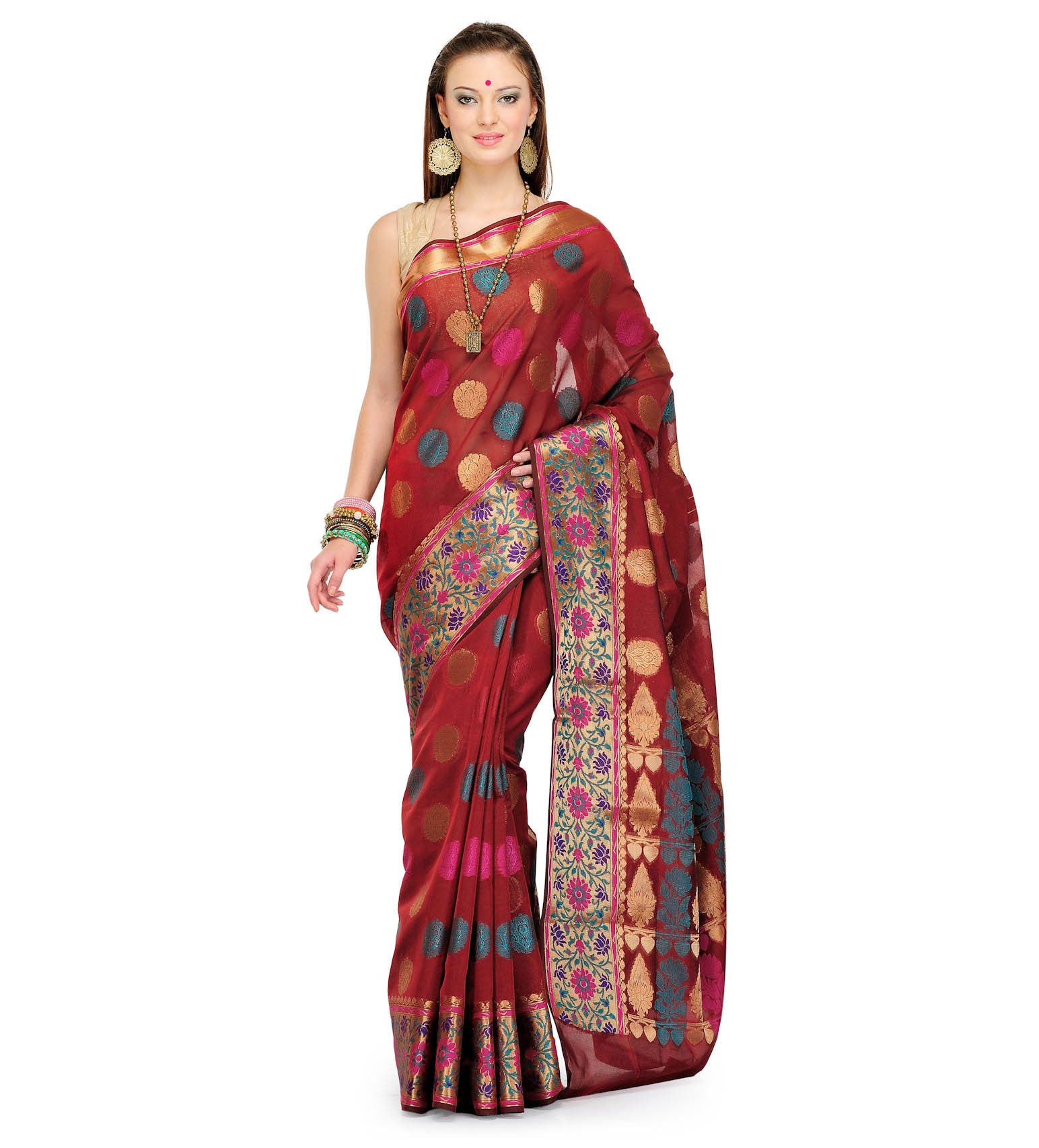 Brown Cotton Silk Saree