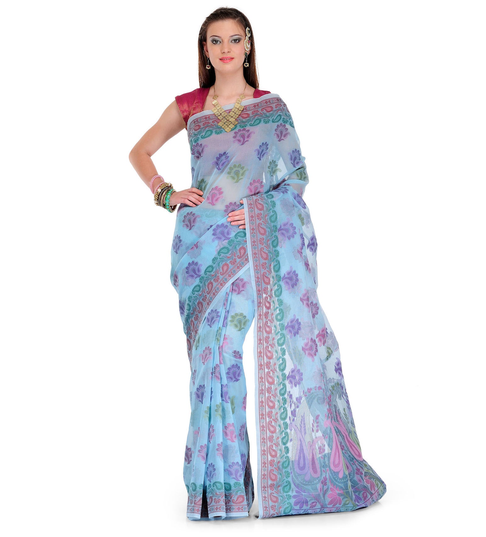 Sky Blue Supernet Banarasi Saree