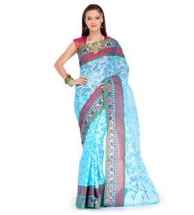 Sky Blue Kora Banarasi Saree