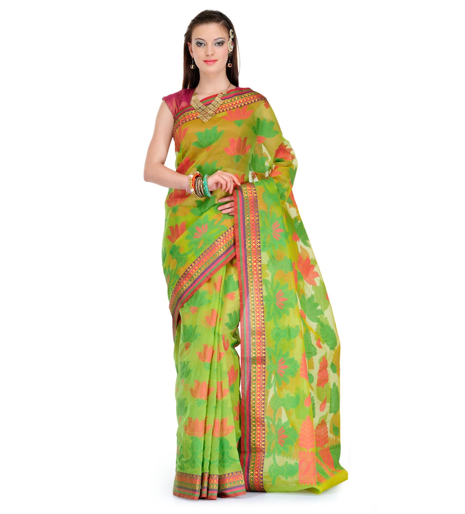 Green Kora Banarasi Saree