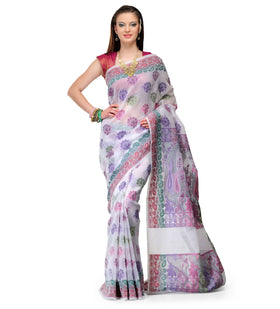 White Supernet Banarasi Saree