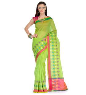 Green Supernet Banarasi Saree