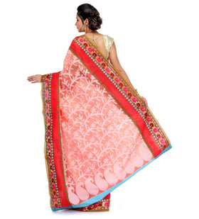 Peach Kora Banarasi Saree