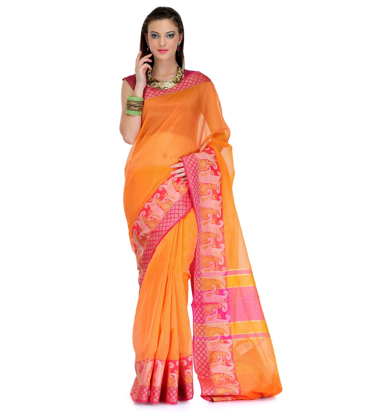 Peach Supernet Banarasi Saree