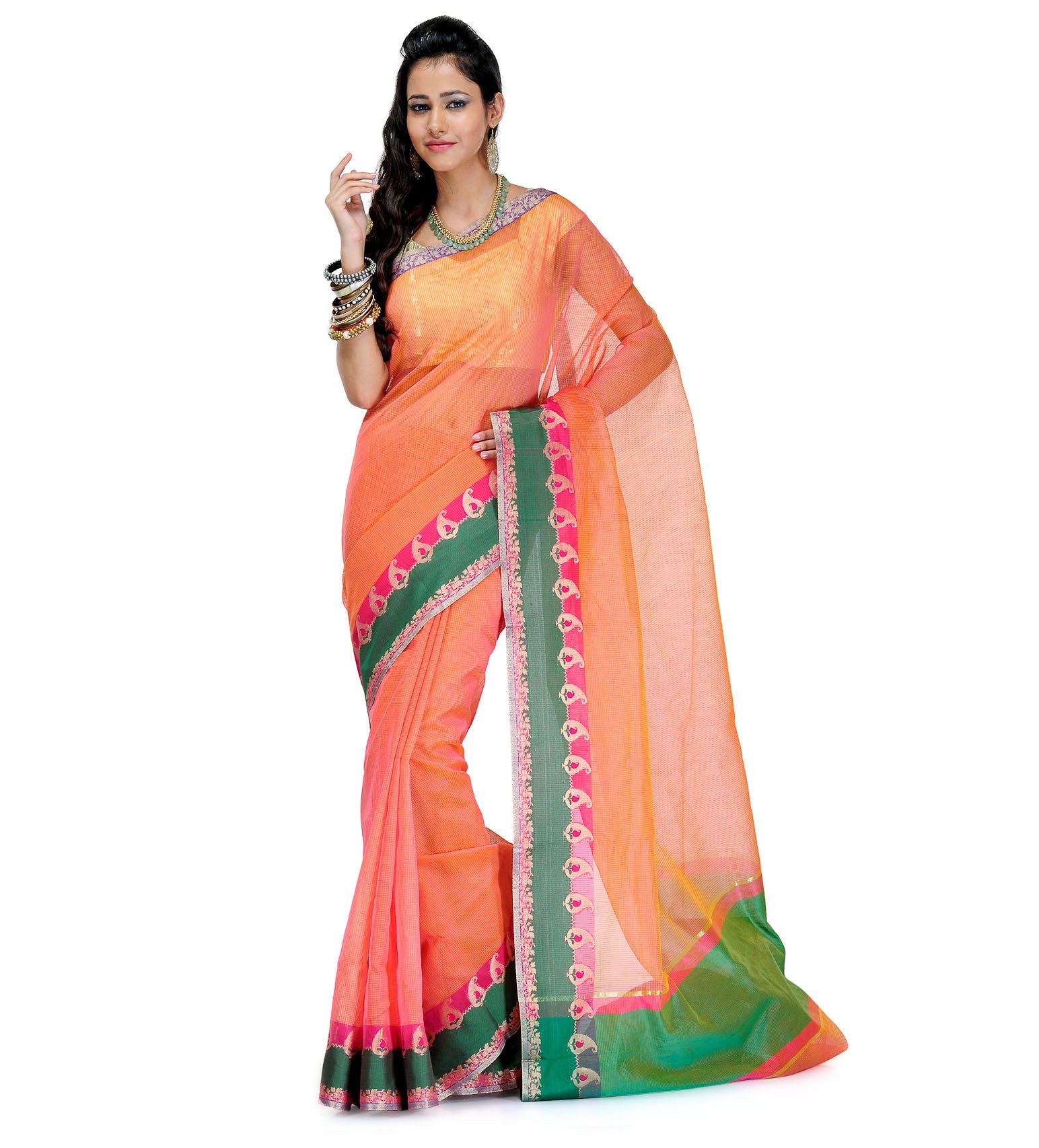 Peach Supernet Banarasi Saree