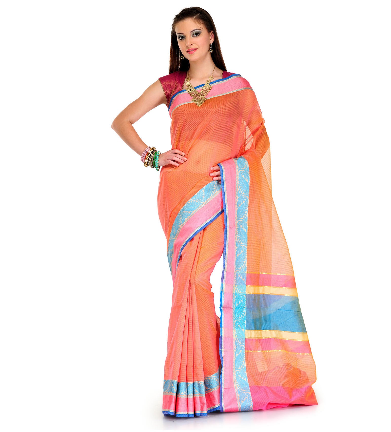 Peach Supernet Banarasi Saree