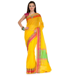 Yellow Supernet Banarasi Saree