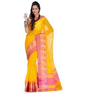 Yellow Supernet Banarasi Saree